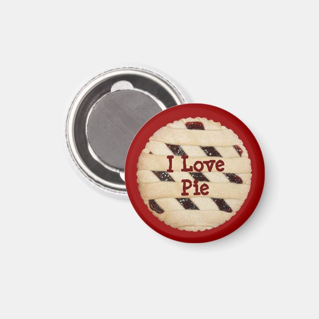 Imã "I Love Pie" Latice Top Raspberry Pie/Tart Magnet (Front/Back)