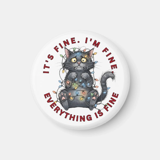 Imã I’m Fine Everything Is Fine Funny Christmas Cat (Frente)