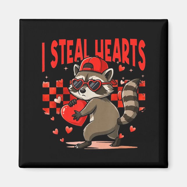 Imã I Steal Hearts Design Raccoon Valentine Day Retro  (Frente)