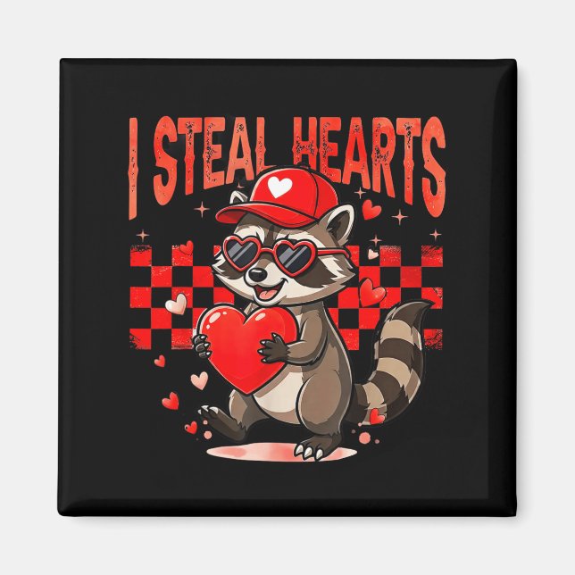 Imã I Steal Hearts Design Raccoon Valentine Day Retro  (Frente)