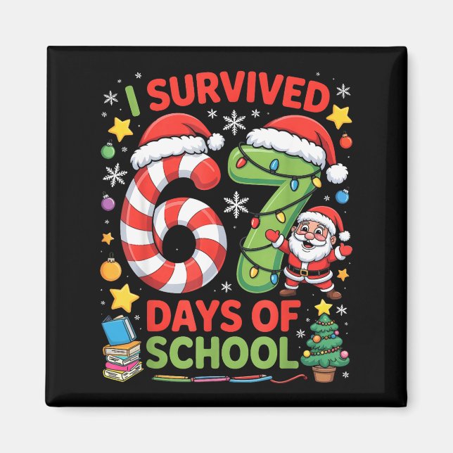 Imã I Survived 67 Days Of School Christmas Candy Cane  (Frente)