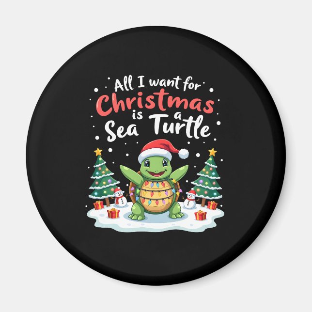 Imã I Want For Christmas Is A Sea Turtle Xmas Tree Lig (Frente)