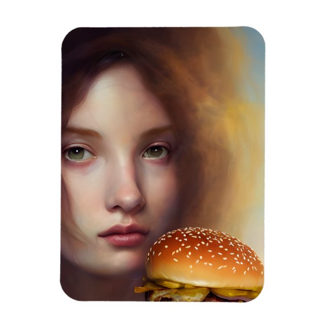 Ímã IA gerou arte de uma deusa com um cheeseburger (Vertical)