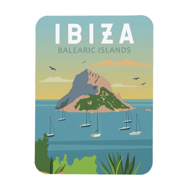 Ímã Ibiza Espanha Vintage Art (Vertical)