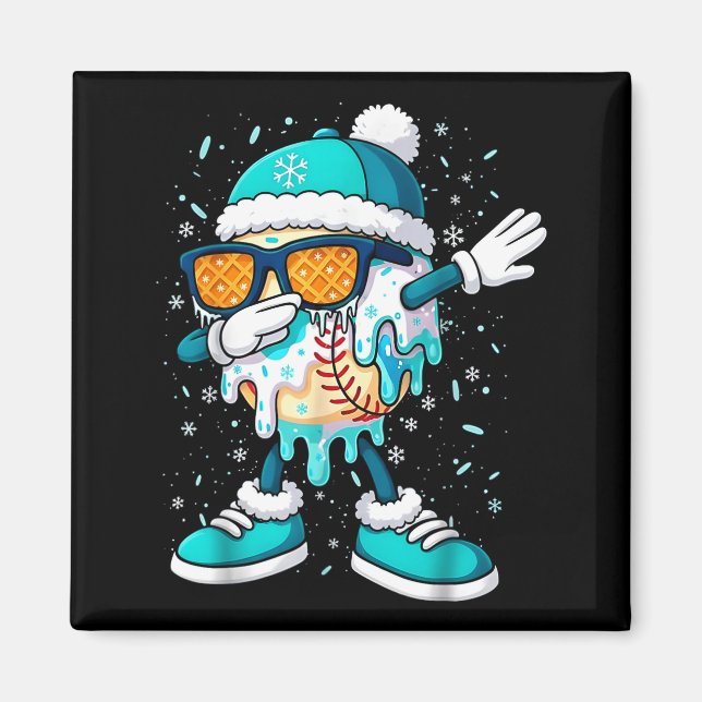 Imã Ice Cream Baseball Drip Home Plate Bats Cool For B (Frente)