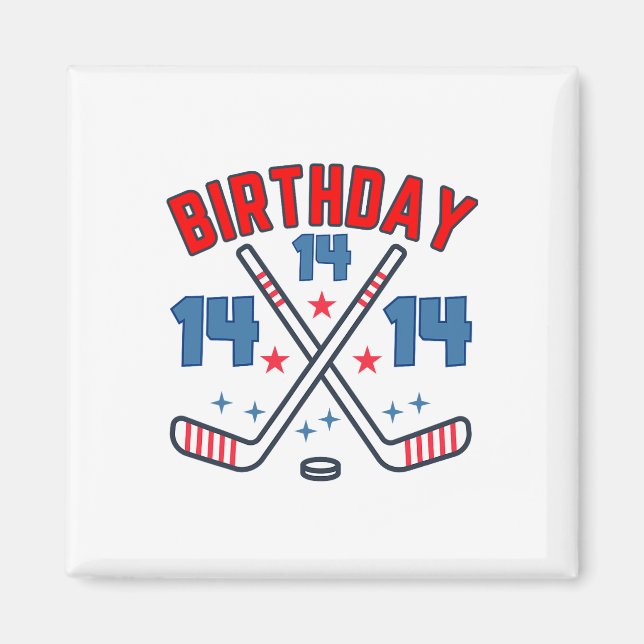 Imã Ice Hockey Fourteen Birthday Boy 14th Party Boys A (Frente)