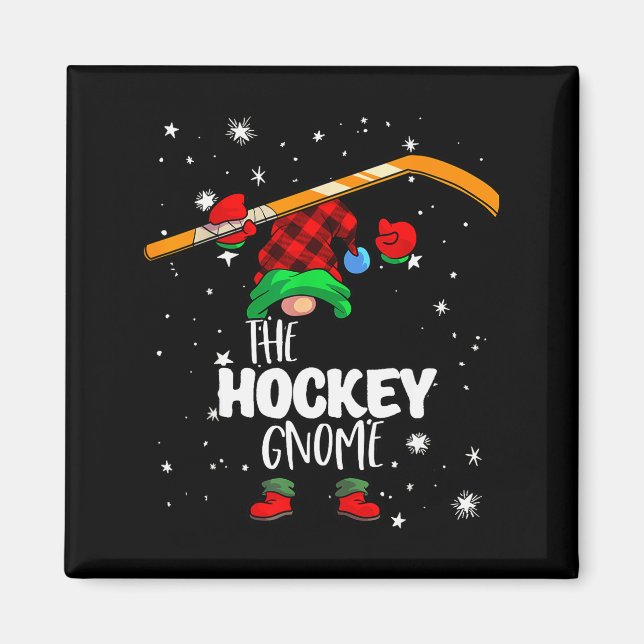 Imã Ice Hockey Gnome Red Buffalo Plaid Matching Family (Frente)