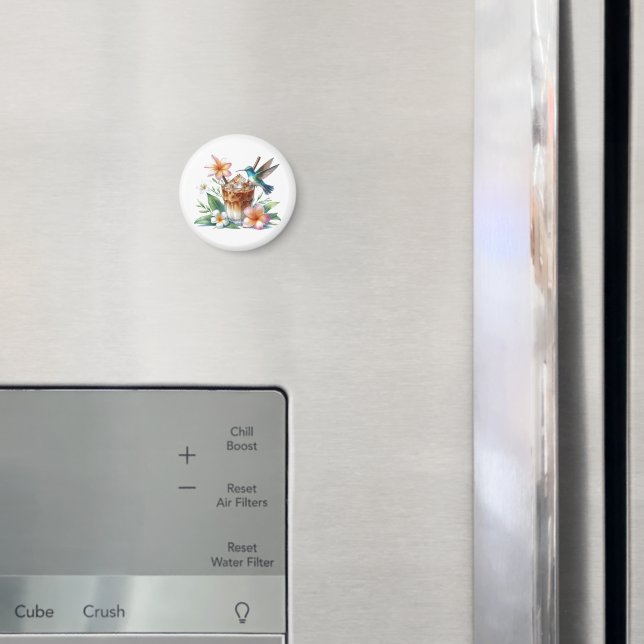Imã Iced Coffee & Hummingbird Floral Art (In Situ (Fridge))