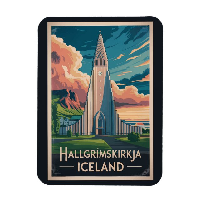Ímã Iceland Hallgrimskirkja Illustration Travel Art (Vertical)