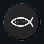 Imã Ichthus - Christian Fish Symbol<br><div class="desc">O Ichthus ou símbolo de peixe foi usado pelos primeiros cristãos para se identificarem como seguidores do Cristo de Jesus e expressarem sua afinidade com o cristianismo</div>