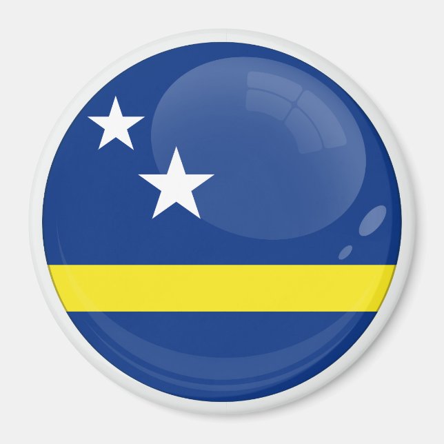 Imã ícone de bandeira redonda de Curaçao (Frente)