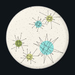 Imã Ícone de Impulsos Atômicos Arredondados Magnet<br><div class="desc">Este padrão Icônico de Starbursts Atômicos Redondos do Magnet apresenta explosões atômicas icônicas. Isso mesmo! A antiga escola, um fundo colorido creme com manchas de ouro é o pano de fundo perfeito para a vibrante tartaruga, aipo de salga, e círculos verdes cor de pera de cozinha. As manchas de cor...</div>
