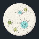 Imã Ícone de Impulsos Atômicos Arredondados Magnet<br><div class="desc">Este padrão Icônico de Starbursts Atômicos Redondos do Magnet apresenta explosões atômicas icônicas. Isso mesmo! A antiga escola, um fundo colorido creme com manchas de ouro é o pano de fundo perfeito para a vibrante tartaruga, aipo de salga, e círculos verdes cor de pera de cozinha. As manchas de cor...</div>