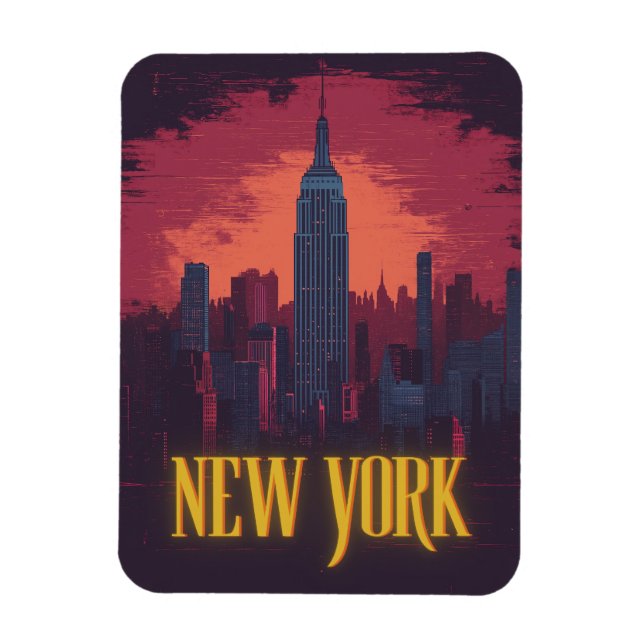 Ímã Iconic New York Cityscape - Skyline noturno (Vertical)