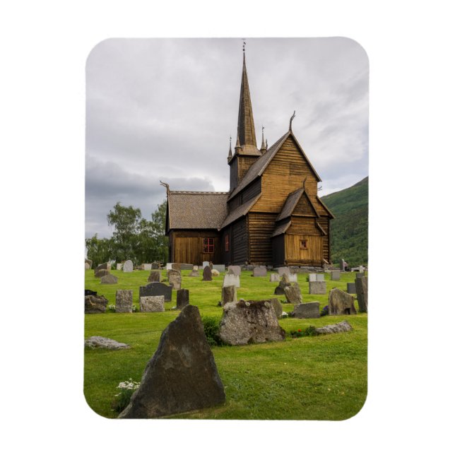 Ímã Igreja de Stave com cemitério na Noruega (Vertical)
