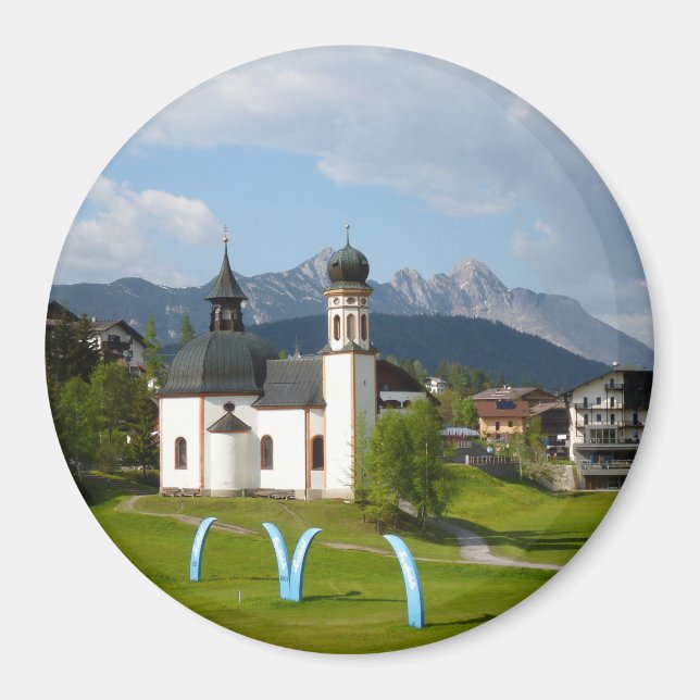Imã Igreja em Seefeld, Áustria em ímã redondo (Frente)