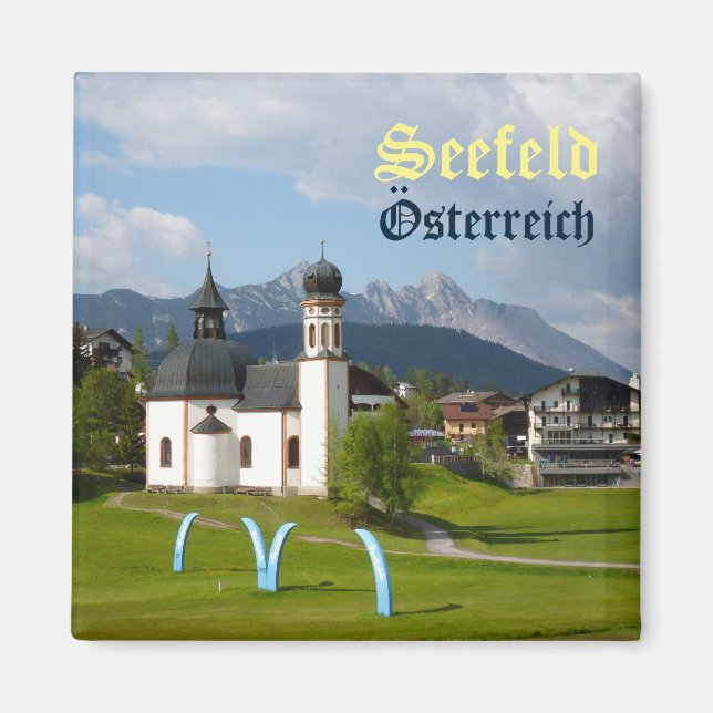 Imã Igreja em Seefeld, Áustria - ímã de texto (Frente)