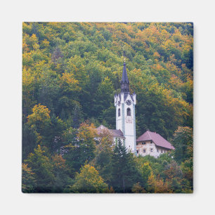 Imã Igreja em uma floresta da queda em Slovenia