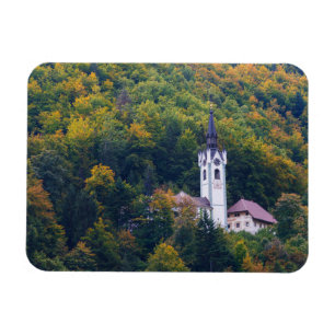 Ímã Igreja em uma floresta da queda em Slovenia