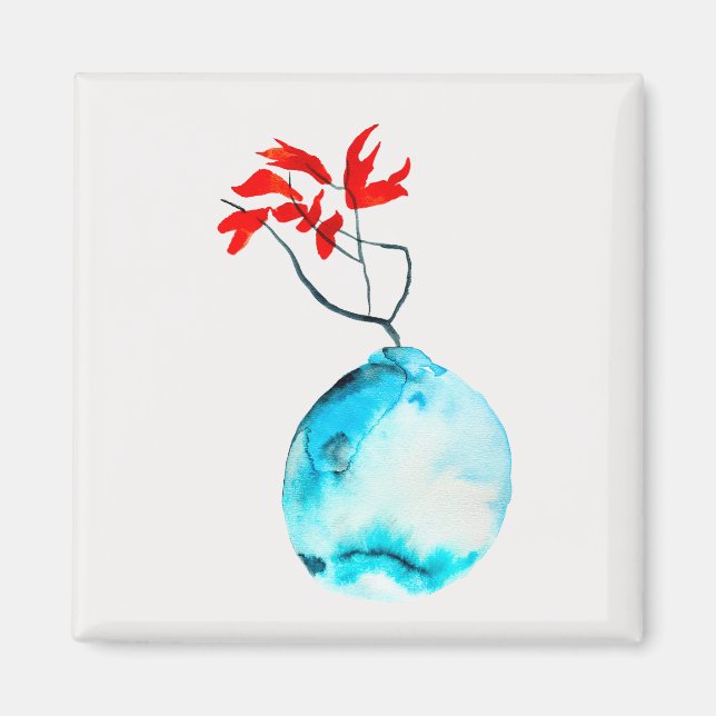 Imã Ikebana Blue Vase watercolor art (Frente)