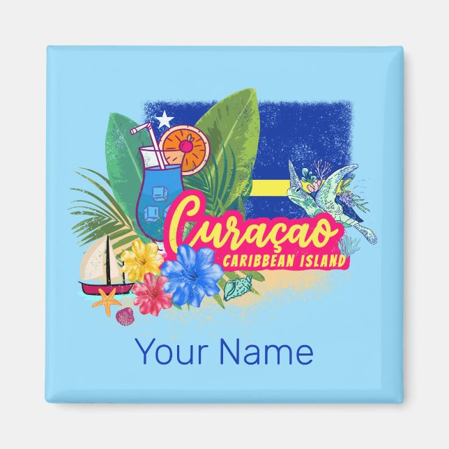 Imã Ilha de caribe Retro Curacao com vinheta de tartar (Frente)