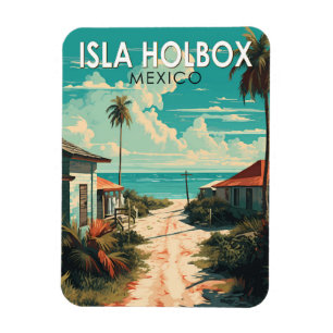 Ímã Ilha Holbox México Viagem Arte Vintage