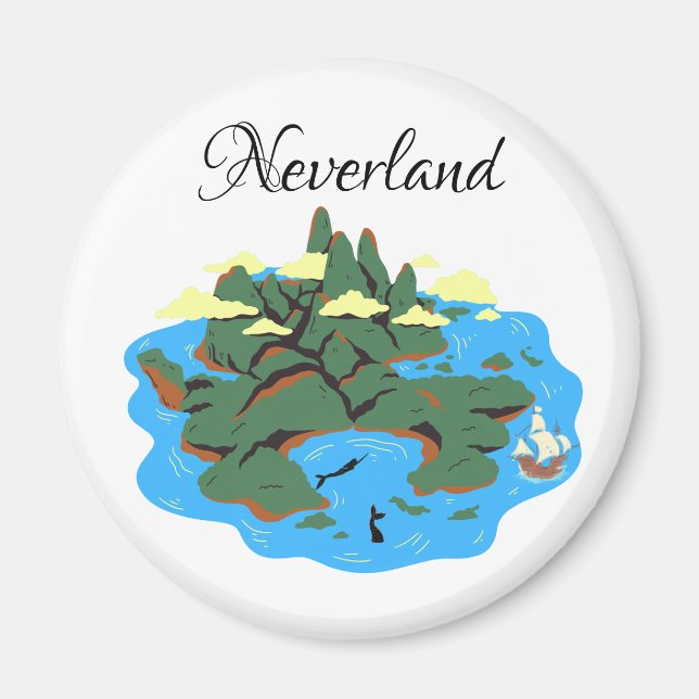 Imã Ilha Neverland com sereia e navio pirata (Frente)