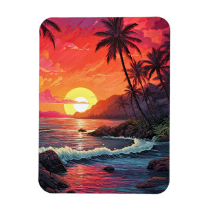 Ímã Ilha Paraíso da Praia Tropical do Pôr do Sol