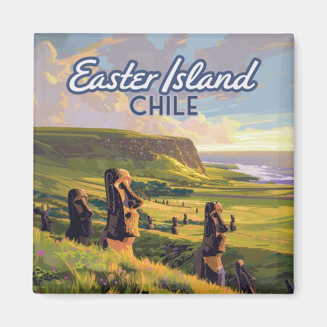 Imã Ilha páscoa Chile Moai Rapa Nui Polinésia Retro (Frente)