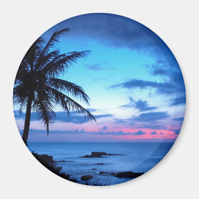 Imã Ilha Tropical Beach Ocean Blue Sunset Photo (Frente)