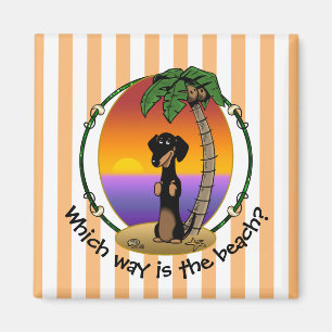 Imã Ilha Tropical de Dachshund (preto e bronzeado)