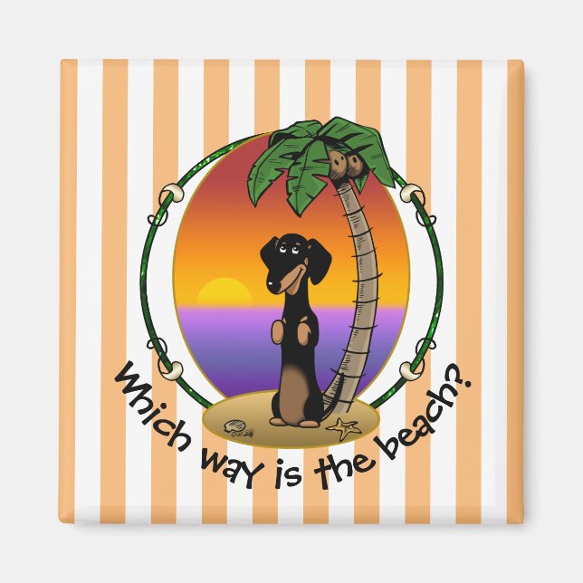 Imã Ilha Tropical de Dachshund (preto e bronzeado) (Frente)