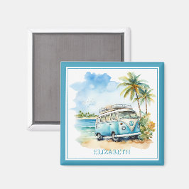 Imã Ilha Tropical Retro Blue Bus