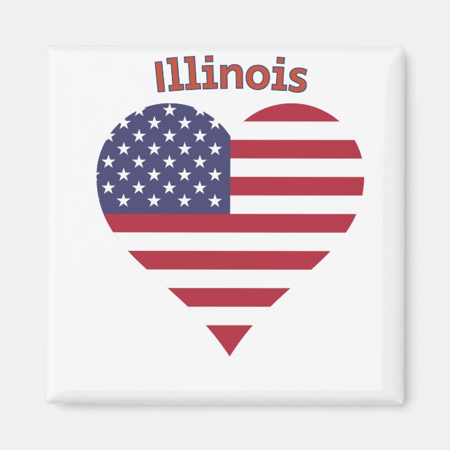 Imã Illinois American Flag Heart (Frente)