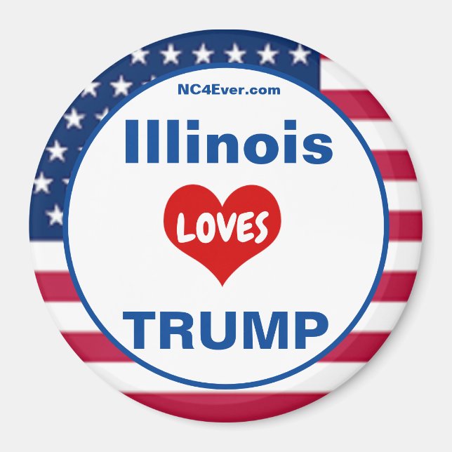 Imã Illinois LOVES TRUMP Patriotic Fridge (Frente)