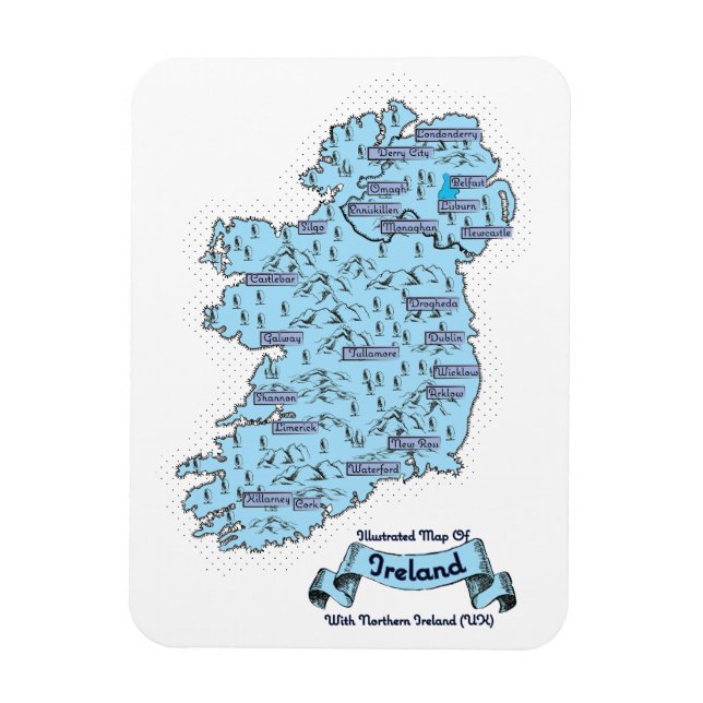 Ímã Illustrated Travel map of Ireland (Vertical)