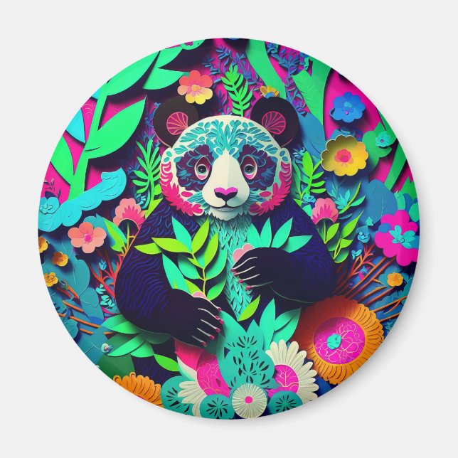 Imã Ilusão 3D de panda em corte de papel falso (Frente)