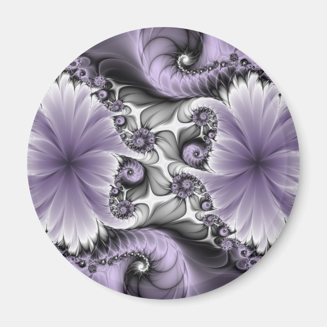 Imã Ilusão Lilás Arte Floral Abstrata Fantasia Fractal (Frente)