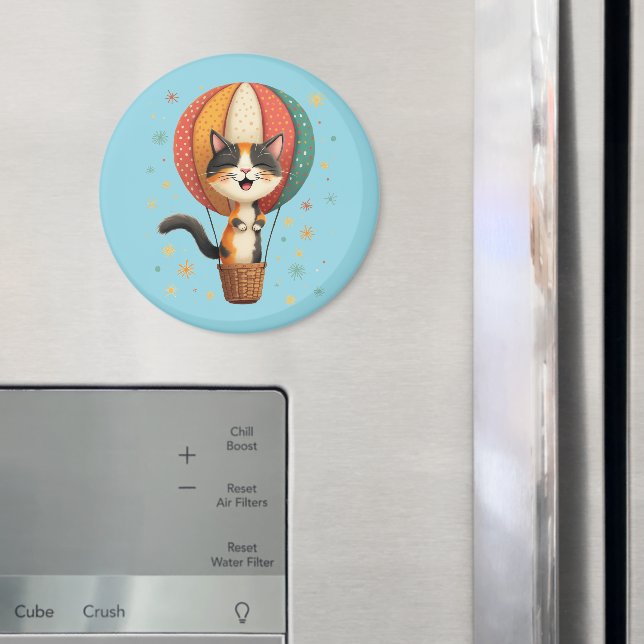 Imã Ilustração alegre da Aventura Calico Cat Sky (In Situ (Fridge))