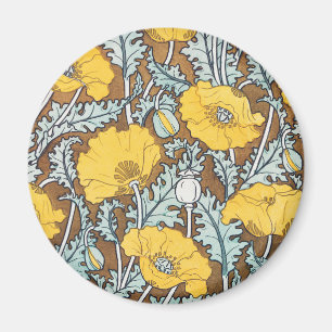 Imã Ilustração Art Nouveau Amarela Flor de Papoula