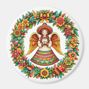 Imã Ilustração artística de flores de Angel Girl mexic