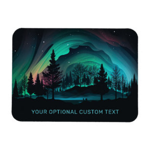 Ímã Ilustração Aurora Borealis de Texto Personalizado