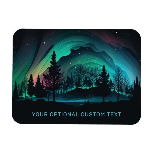 Ímã Ilustração Aurora Borealis de Texto Personalizado (Horizontal)
