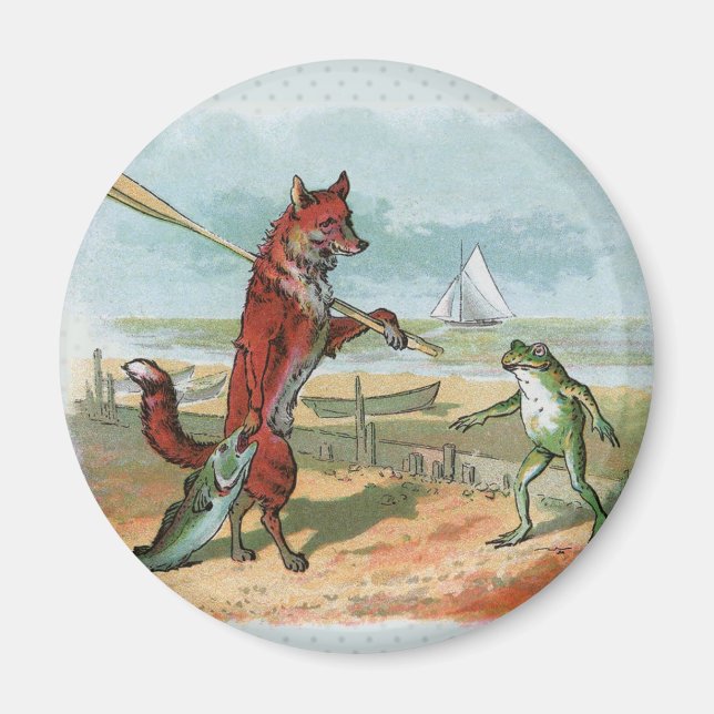 Imã Ilustração Caprichosa de Raposa e Sapo na Praia Vi (Frente)