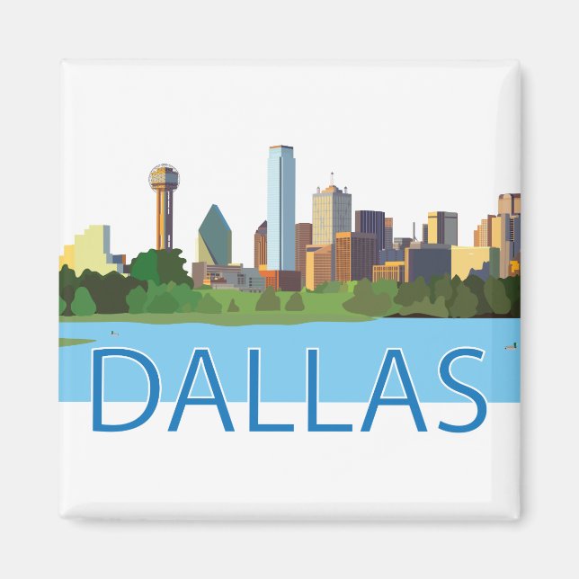 Imã Ilustração Colorida do Skyline Dallas (Frente)