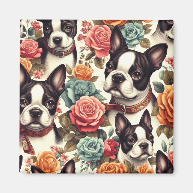 Imã Ilustração Cute Boston Terrier (Frente)