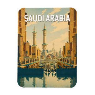 Ímã Ilustração da Arábia Saudita Viagem Arte Vintage