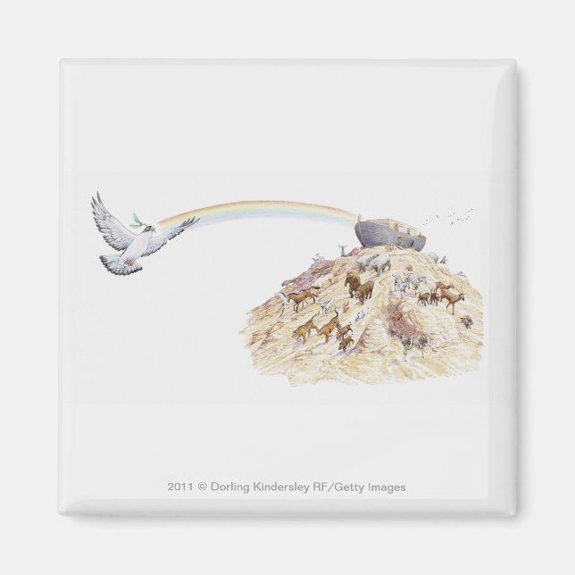 Imã Ilustração da arca de Noé com animais saindo (Frente)