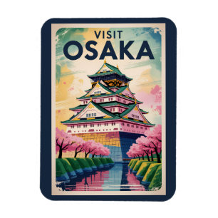 Ímã Ilustração da Castelo de Osaka Japão Viagem Arte V