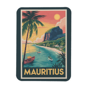 Ímã Ilustração da Costa de Maurícias Viagem Arte Vinta
